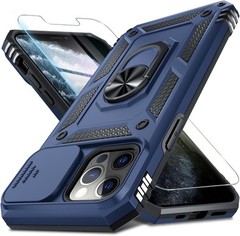 iPhone 15 Case Built in Slide Camera Lens Cover+Screen Protector, Heavy Duty Blu