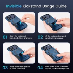 3 in 1 for iPhone 17 Pro Max Case, Invisible Kickstand, HD Screen Protector, Blu