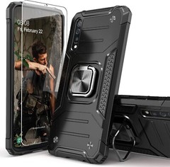 For Samsung Galaxy A50 Case+Tempered Glass, Thin Shockproof Mount Kickstand