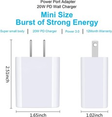 2 Pack 20W USB-C Fast Charger Adapter for iPhone 17 Pro Max, Samsung Galaxy S26