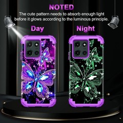 Three Layer Heavy Duty Case for Moto G 5G 2025, Glow in The Dark, Shockproof