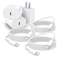 3-Pack 20W USB Type-C Fast Wall Charger for iPhone 16, Samsung Galaxy A14, 6Ft