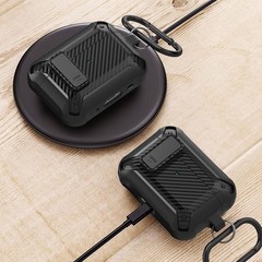 Rugged Military Armor Case for AirPods Pro 2 with Cleaner Kit and Lock – Black