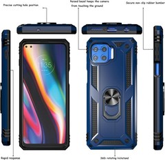 For Moto One 5G Case, Motorola UW with 2 Tempered Glass Screen Protectors Blue