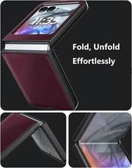 For Motorola Razr 2024 Case with Leather Back & Polycarbonate Bumper Protections