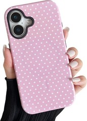 Magnetic Case for iPhone 16, Cute Polka Dot Phone Case for Girl Women, Pink