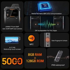 Global 4G LTE Android 13 Rugged Smartphone NFC Mobile Waterproof 128G UNIWA W999