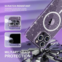 Magnetic Case for iPhone 14 Pro, Women Clear Glitter Bling Sparkly Case