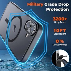 Magnetic for iPhone 16 Case, Translucent Matte Shockproof Anti-Scratch Black