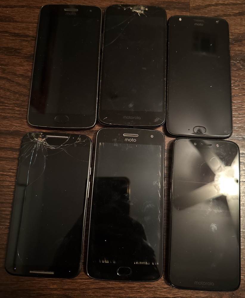 Lot of 6 Motorola G G5 + X4 E5 Play G7 Play X (Broken) Cracked Glass Fast Ship!!