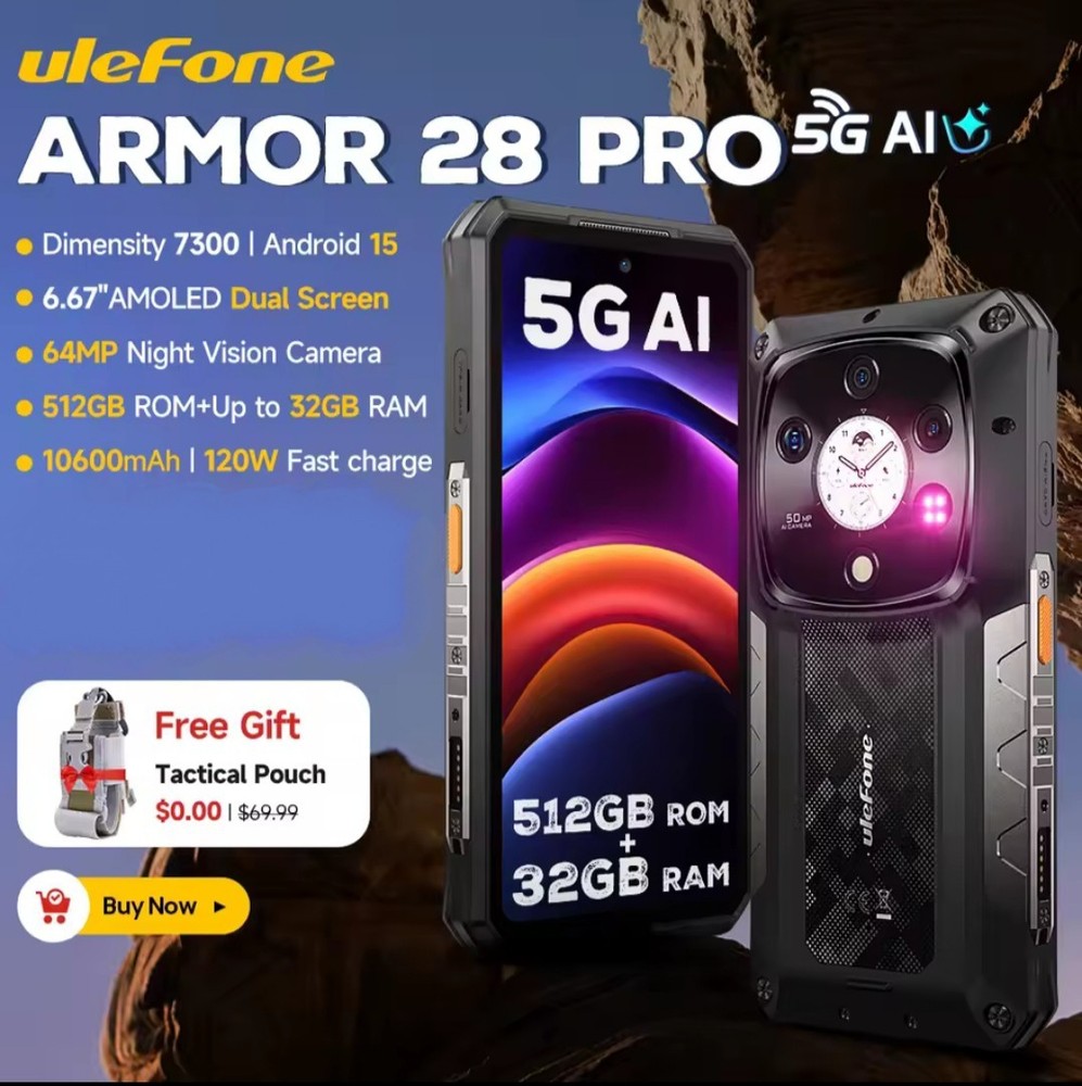 Ulefone Armor 28 Pro 5G AI Rugged Phone 32GB+512G 6.67″ Night Vision Dual Screen