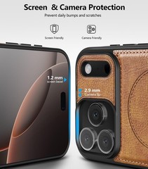 Magnetic iPhone 17 Pro Max Leather Case, Built-in Invisible Stand, Brown