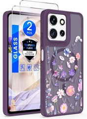 Motorola Moto G Power 5G 2025/2026 Floral Phone Case with Screen Protector, Blue