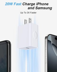 20W Fast USB-C Wall Charger for iPhone 17 Pro Max/16 with 6Ft Cable