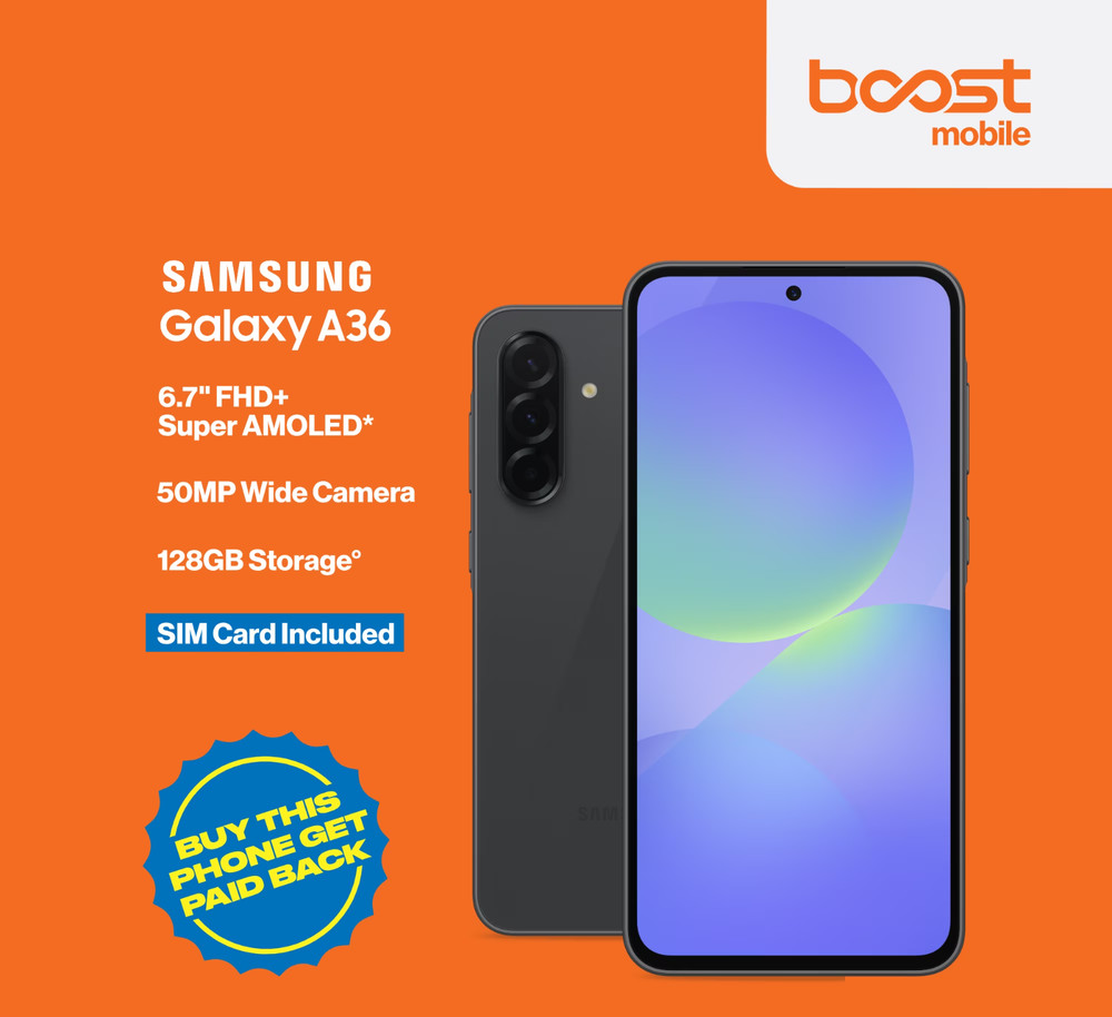 Boost Mobile Samsung A36 5G 128GB Black Prepaid Smartphone 6.7″ 50MP Brand New