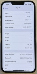 TESTED USED GSM UNLOCKED MIDNIGHT iPhone 14, 256GB A2649 MPVV3LL/A, 96% BATTERY