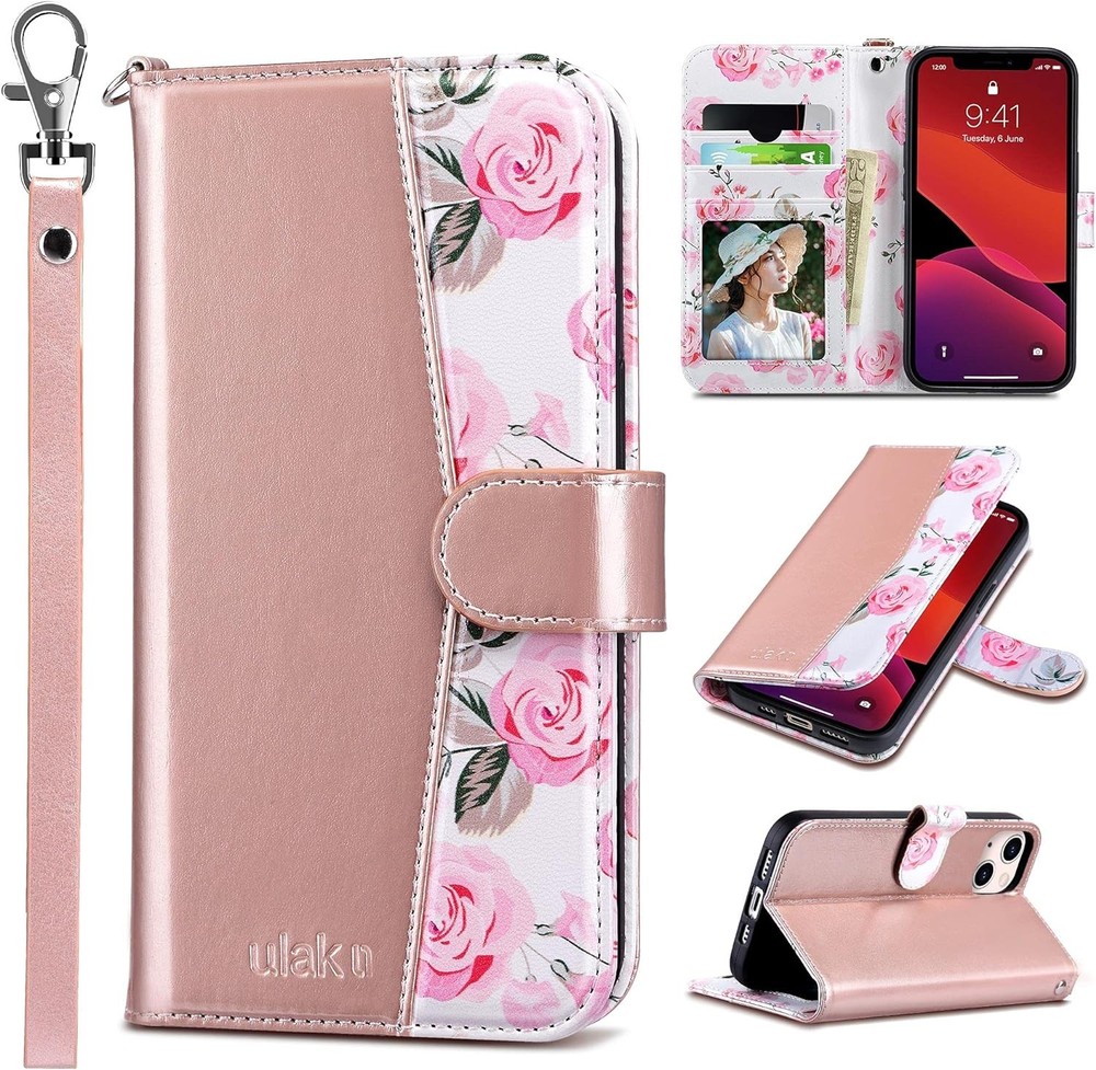 iPhone 13 Wallet Case, Women PU Leather Shockproof Protective Folio Flip Cover 6