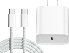 iPhone 17 16 Charger Fast Charging 20W USB C Charger Block 6FT Woven USB-C Cable