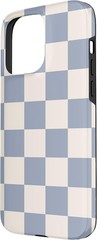 Light Blue-Gray and Creamy Checkered Checkerboard Pattern Case for iPhone 15 Pro