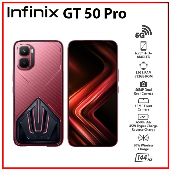 Infinix GT 50 Pro 5G RED 12GB+512GB Dual SIM Unlocked Android Cell Phone