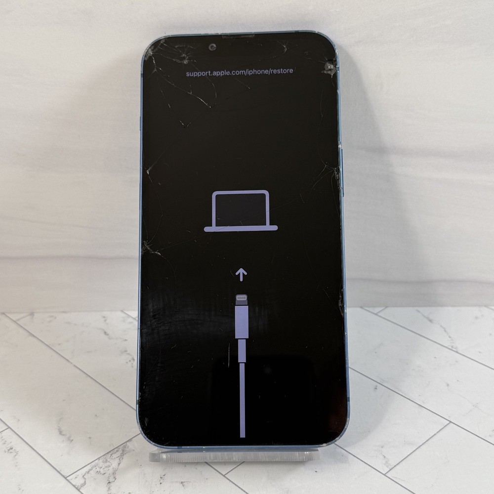 Apple iPhone 13 128 GB Blue Unlocked Cracked Won’t Restore #H109
