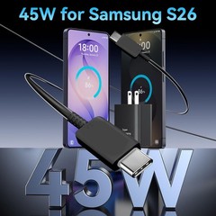 10FT Cable with 45W USB-C Fast Charger Block for Samsung Galaxy S26/S25