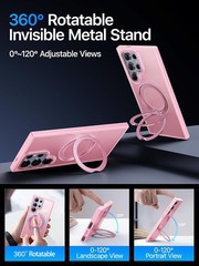 360 Rotatable Magnetic Ring Stand Case for Samsung Galaxy S24 Ultra Pink Militar