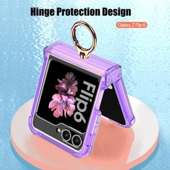 Clear Case for Samsung Galaxy Z Flip 6 with Hinge Protection and Ring Stand