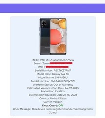 Samsung Galaxy A42 5G SM-A426U 128GB Prism Verizon Only Batt 100% NO CHRGR