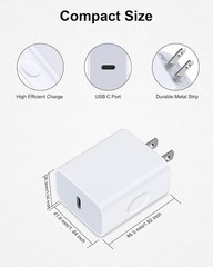 20W Fast USB-C Wall Charger for iPhone 17 Pro Max/16 with 6Ft Cable