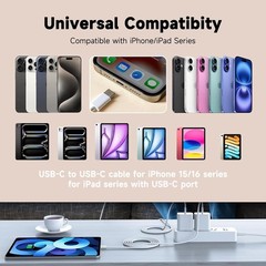 3-Pack 20W USB Type-C Fast Wall Charger for iPhone 16, Samsung Galaxy A14, 6Ft