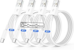 4 Pack 3FT USB-C Fast Charging Cables for iPhone 17/16/15, Adapter Included