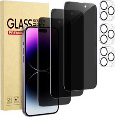 3 Pack Tempered Glass Privacy Screen & Camera Lens Protectors for iPhone 14 Pro