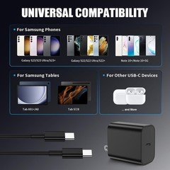 3-Pack 25W USB-C Fast Charger Block for Samsung Galaxy S24 Ultra, 6FT Cord