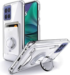 Minimalist Wallet Case for Moto G Stylus 5G 2025, Clear with Card Holder & Stand