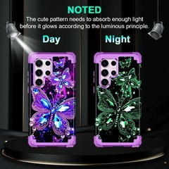 Three Layer Heavy Duty Shockproof Case for Galaxy S23 Ultra 5G, Glow in Dark