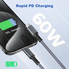 2-Pack 60W USB-C Fast Charger Adapter for iPhone 17 16 Pro 10ft