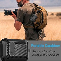 Rugged Military Armor Case for AirPods Pro 2 with Cleaner Kit and Lock – Black