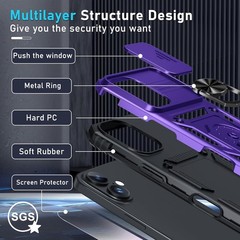 Case for iPhone 16 Cover & Screen Protector Heavy Duty Shockproof Purple 78 Char
