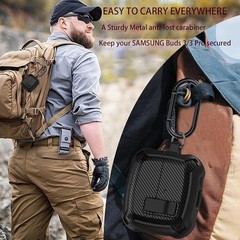 Black Armor Skin Case for Samsung Galaxy Buds 3 Pro/Bud3 with Lock Clip for Men