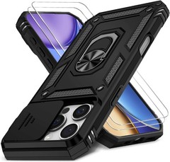 Case for iPhone 15 Pro Max with Slide Camera Cover and Screen Protector, Black