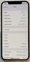 USED WHITE GSM UNLOCKED iPhone 12, 256GB A2172 MGFG3LL/A, 93% BATTERY iOS 16.6