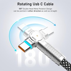 USB C to USB C Cable 10FT 240W, 180°Rotating Braided Type C Charger Cable Black