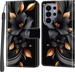Case Wallet for Samsung Galaxy S26 Ultra, 3 Card Holder Stand, Black Flower