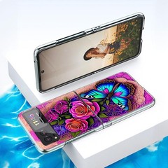 Case for Motorola Razr 2023, Blue Butterfly Flowers Rose Anti-Scratch Hard Cover