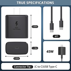 45W PD Super Fast Wall Charger+Type-C Cable For Samsung Galaxy S23 S22 S21 S20