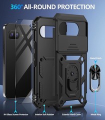 Google Pixel 10A Case with Screen Protector & Slide Camera Lens Cover, Black