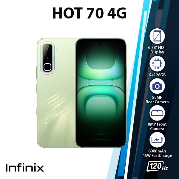 Infinix Hot 70 Android Cell Phone (6GB+128GB/GREEN/Dual SIM/Unlocked)