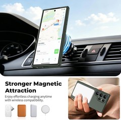 Dark Green Magnetic Case for Samsung Galaxy S24 Ultra, Includes Screen Protector