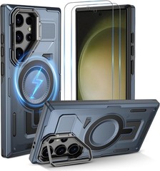 Shockproof Blue Case & 2PCS HD Screen Protector for Galaxy S23 Ultra S22 Ultra